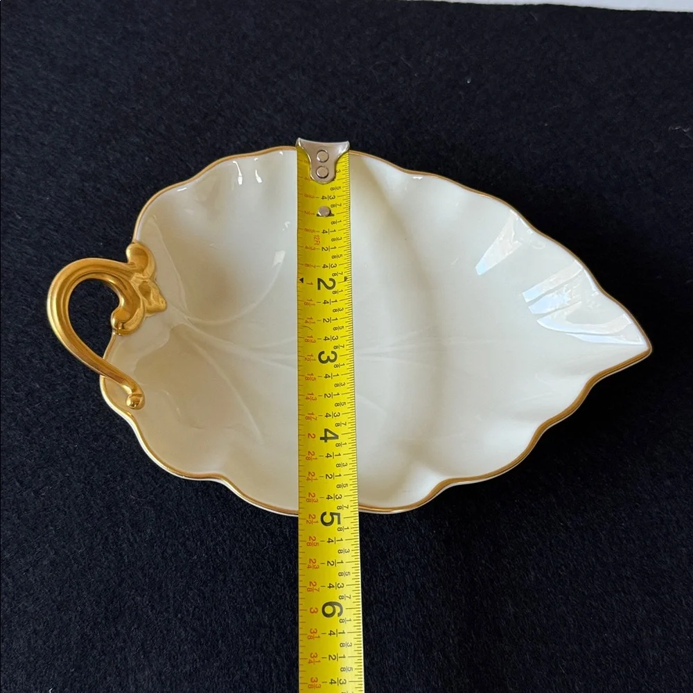 Vintage LENOX Elegant Gold and Cream Leaf-Shaped Dish Hand Decorated w/24K Gold - Picture 11 of 11